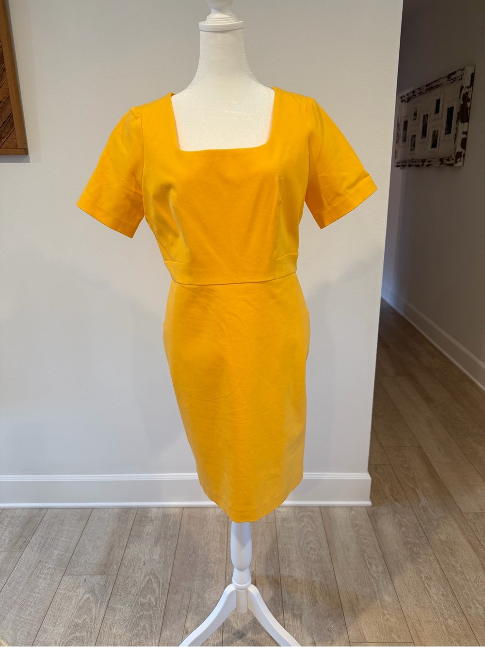 Ann Taylor Mustard Yellow Square Neck Sheath Dress